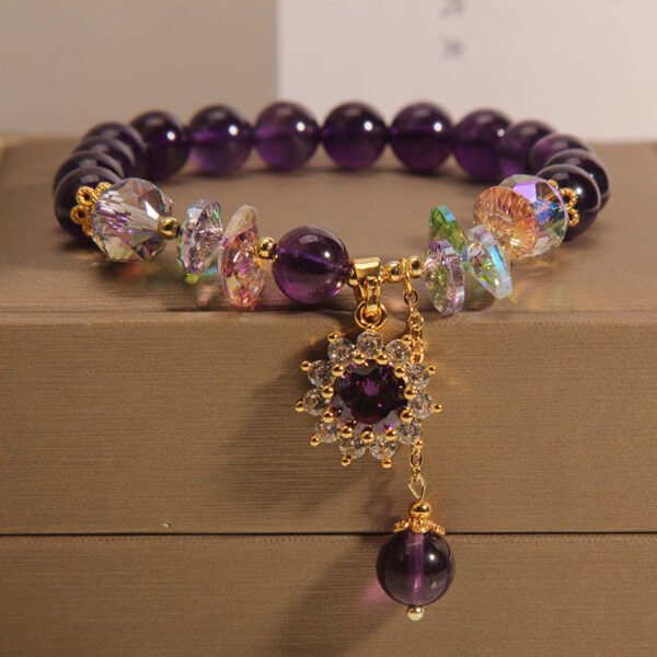 Amethyst Bracelet Female Retro Exquisite Micro Inlaid SUNFLOWER Pendant Bracelet